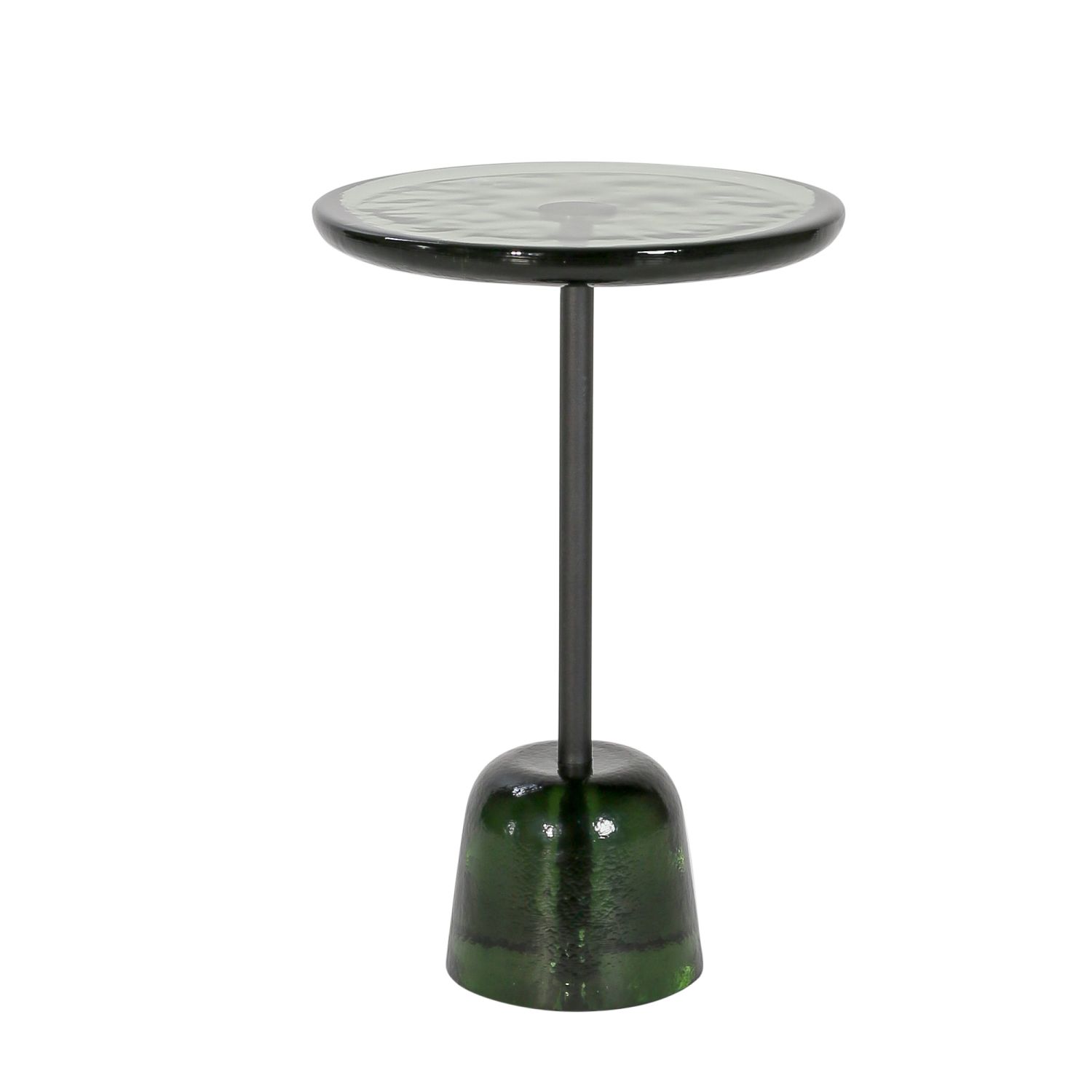 Pina high Beistelltisch von Pulpo, grüner Glas-Tisch mit Metallfuß, modernes Design.